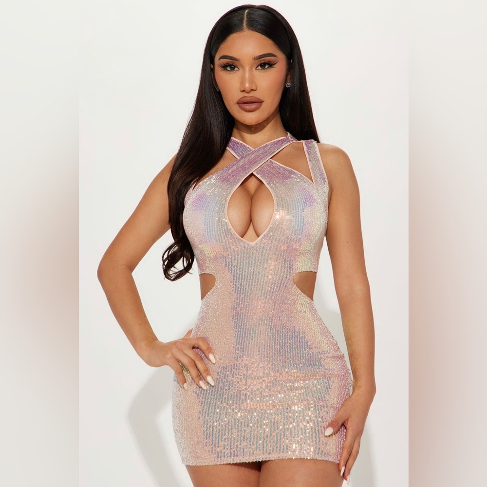 Iridescent Pink Sequin Mini Dress New with Tags